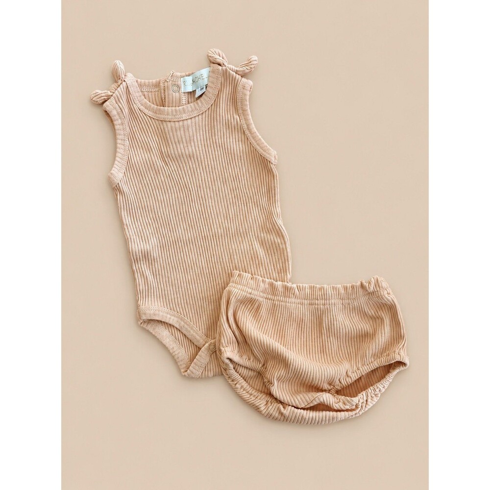 RZ Rachel Zoe Baby Girl Ribbed Set 3/6M Neutral Boutique Outfit